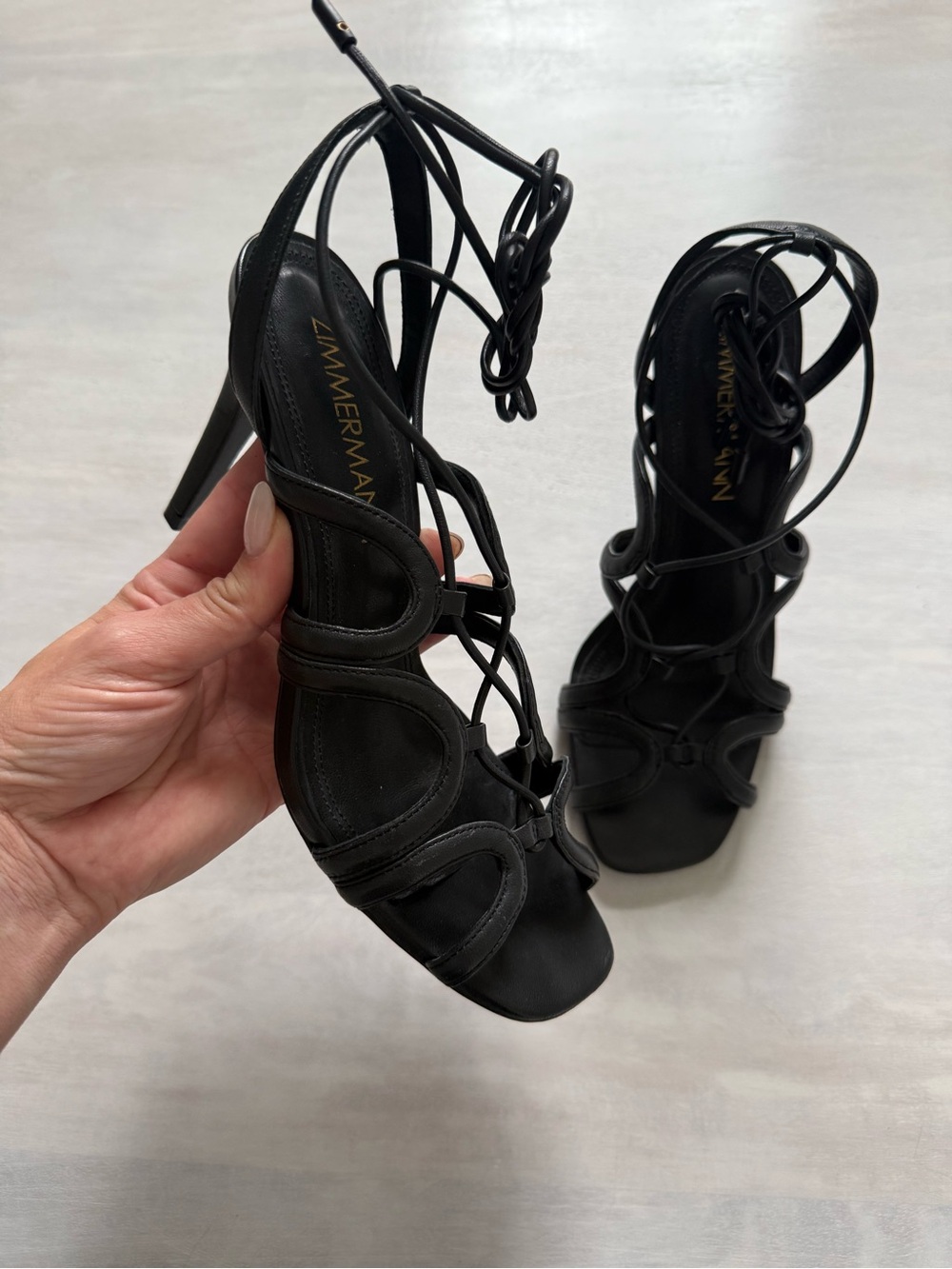 ZIMMERMANN • Scallop lace up leather sandals black heels - size 8 38